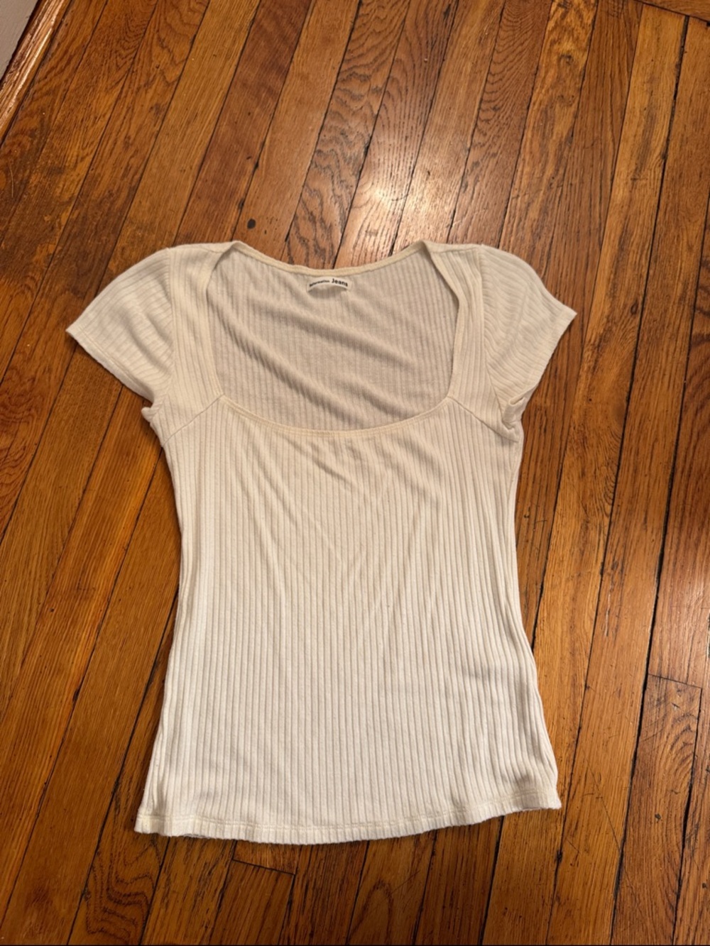 Reformation Cream Ribbed Square-Neck Short Sleeve Tee
